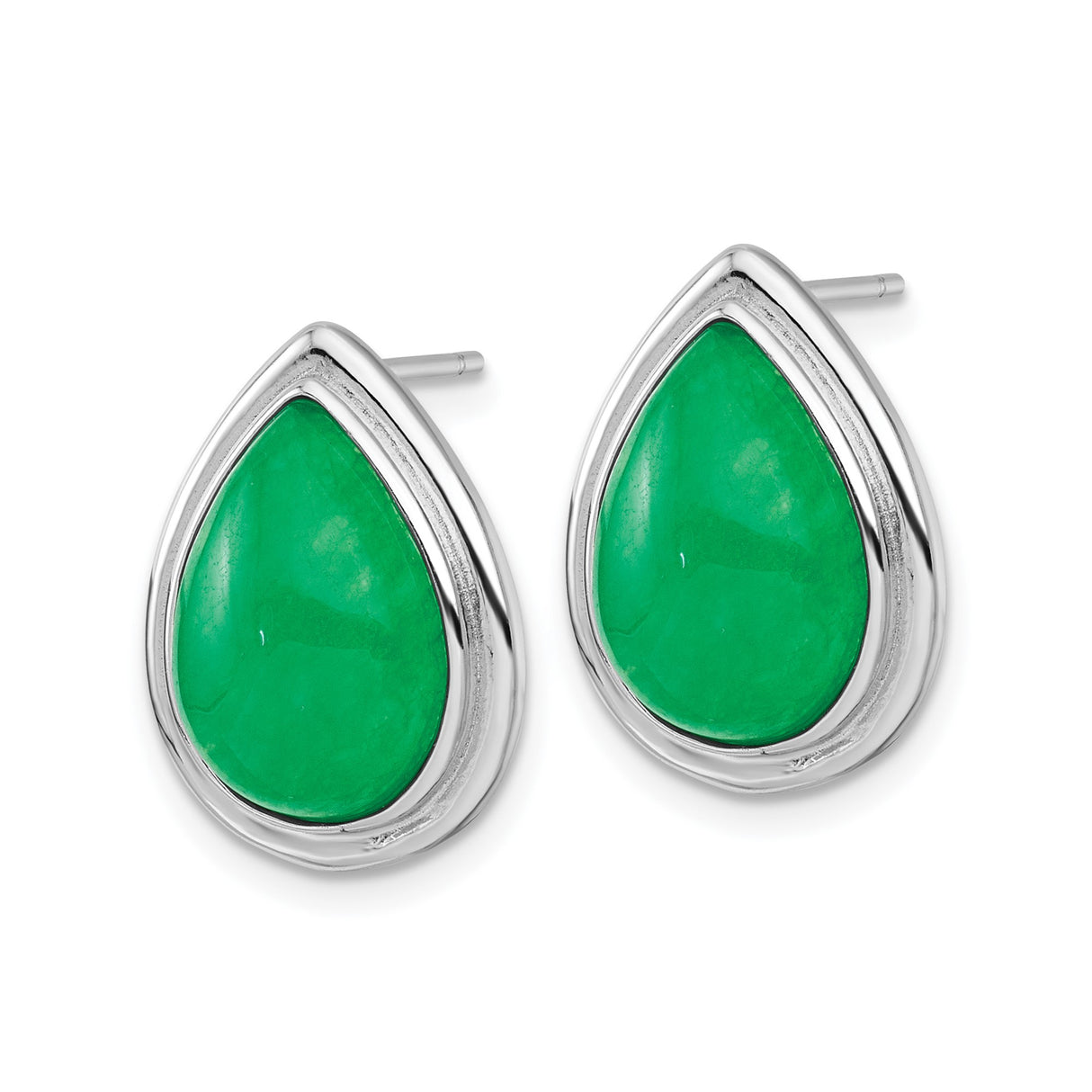 Sterling Silver Teardrop Stud Earrings with Green Quartz Cabochon, Minimalist Style