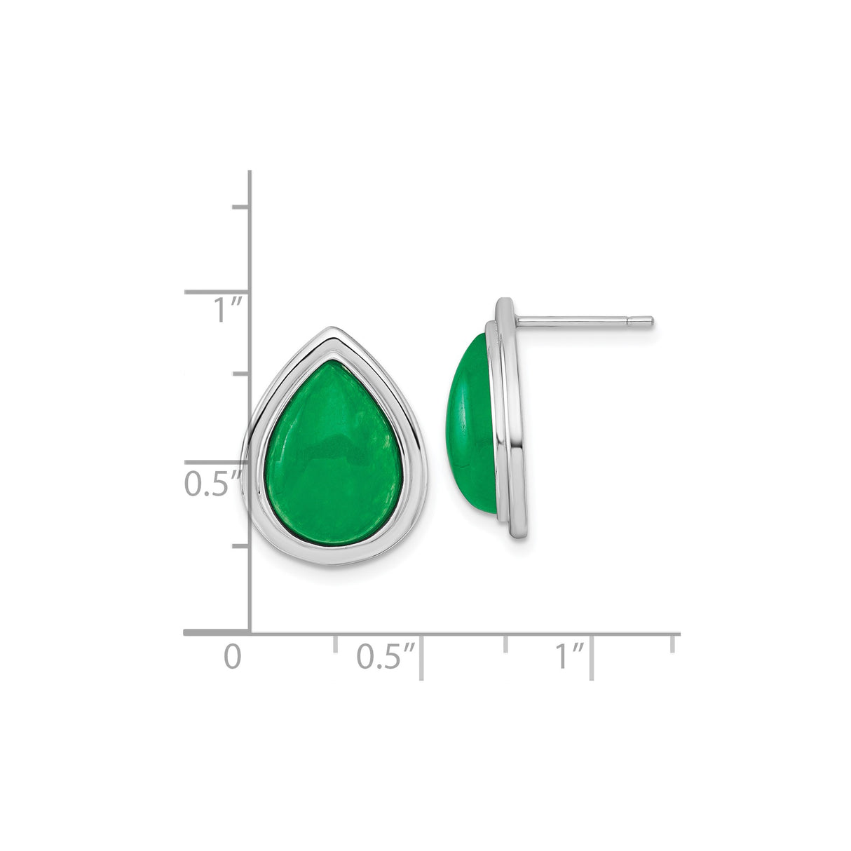 Sterling Silver Teardrop Stud Earrings with Green Quartz Cabochon, Minimalist Style