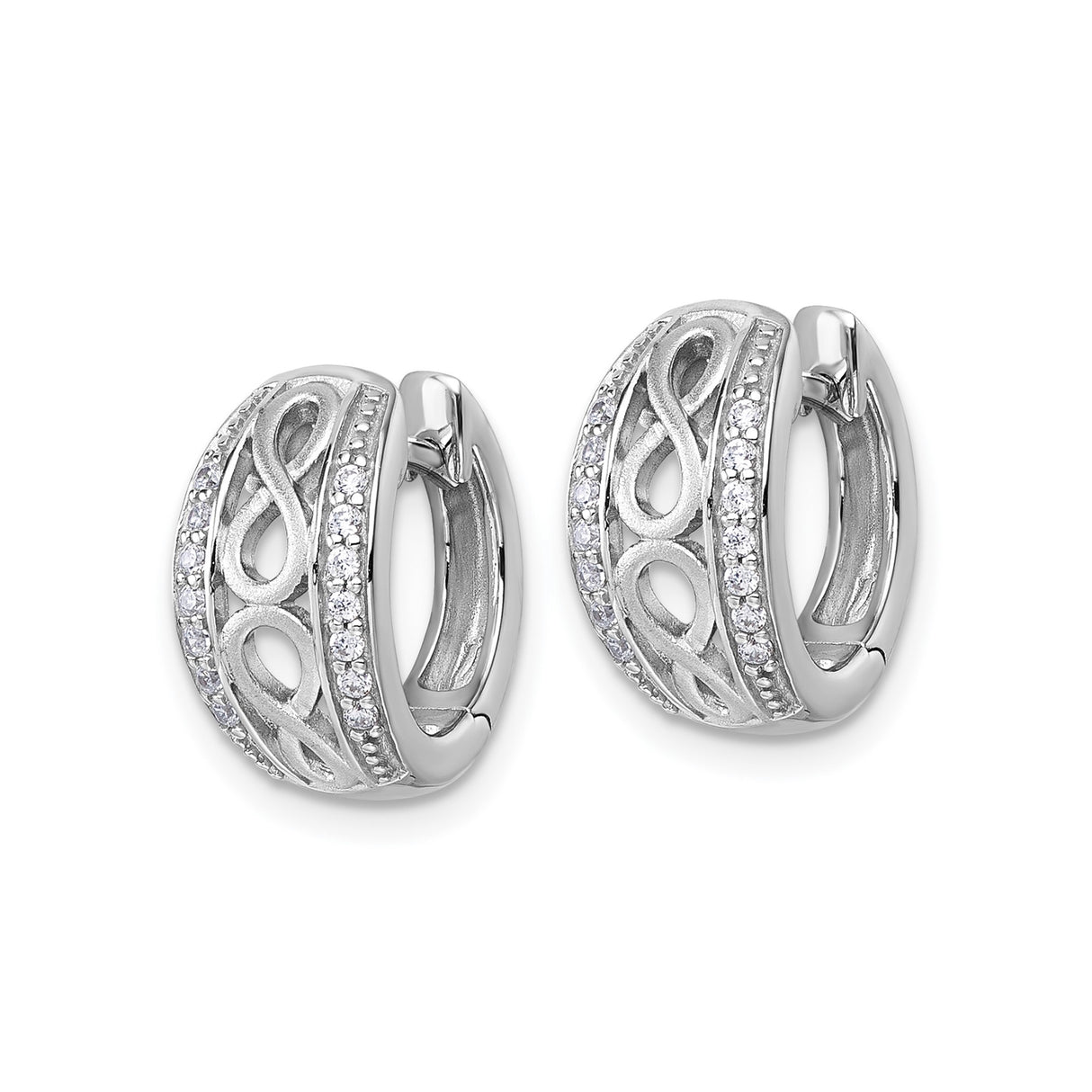 Sterling Silver Infinity Hoop Earrings with Cubic Zirconia, Openwork Design