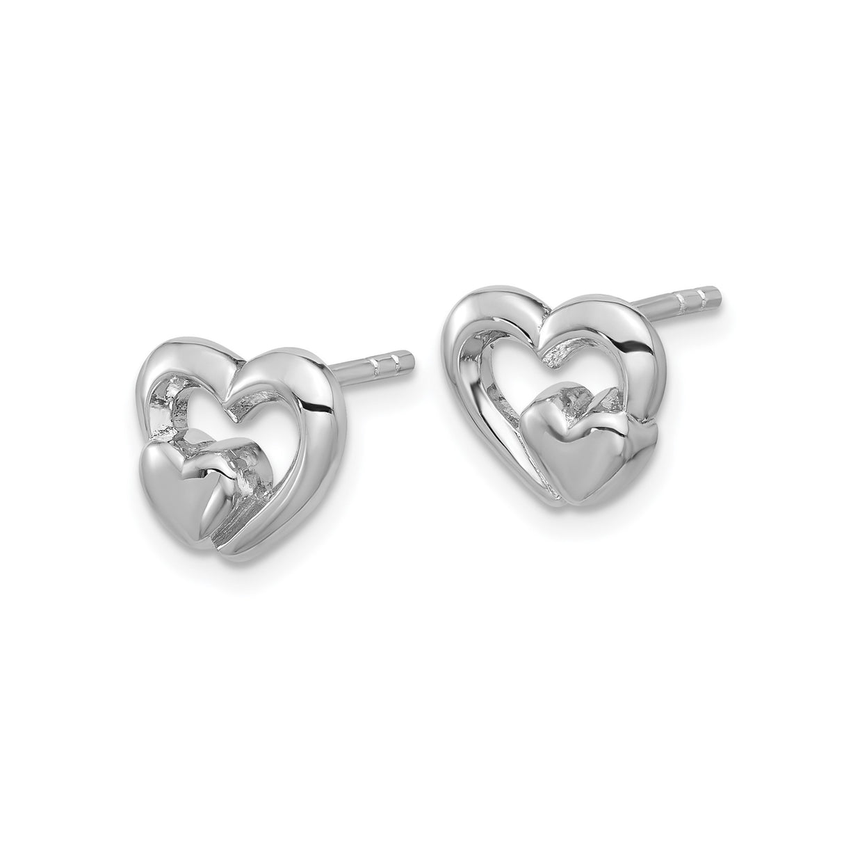 Sterling Silver Double Heart Stud Earrings, Interlocking Hearts Design for Women and Girls