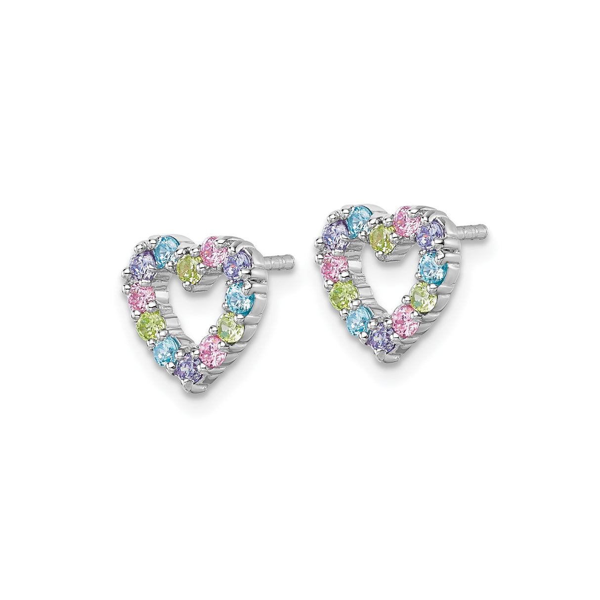 Sterling Silver Open Heart Stud Earrings with Multicolor Cubic Zirconia