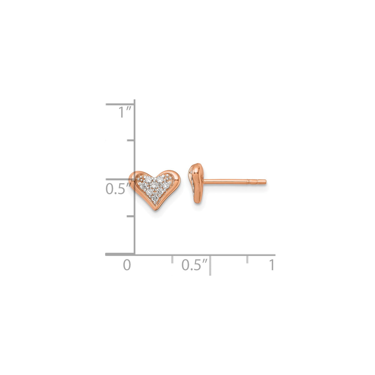 Sterling Silver Heart Stud Earrings with Cubic Zirconia, Rose Gold Plated, Romantic Style