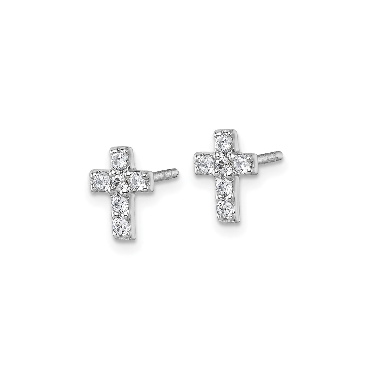 Sterling Silver Cross Stud Earrings with Cubic Zirconia, Rhodium Plated, Christian Design