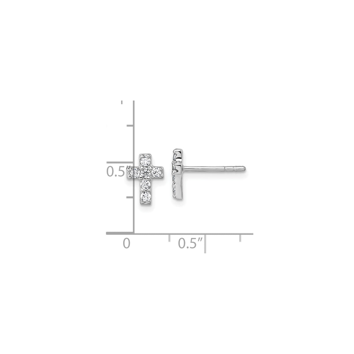 Sterling Silver Cross Stud Earrings with Cubic Zirconia, Rhodium Plated, Christian Design