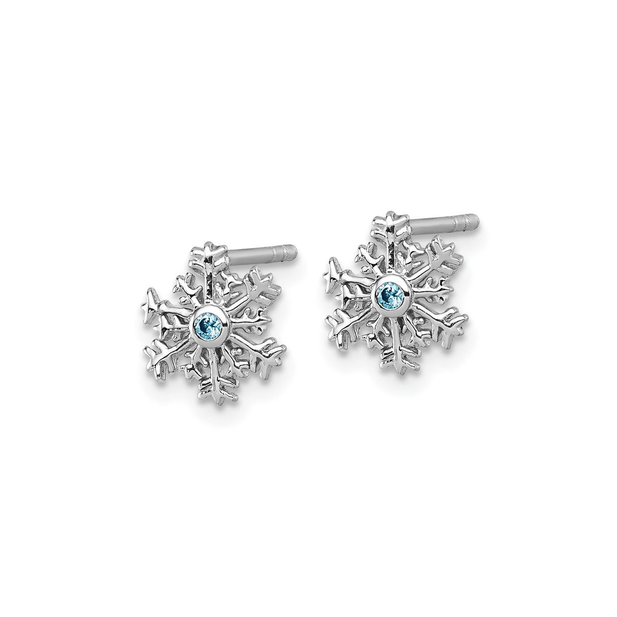 Sterling Silver Snowflake Stud Earrings with Light Blue Cubic Zirconia