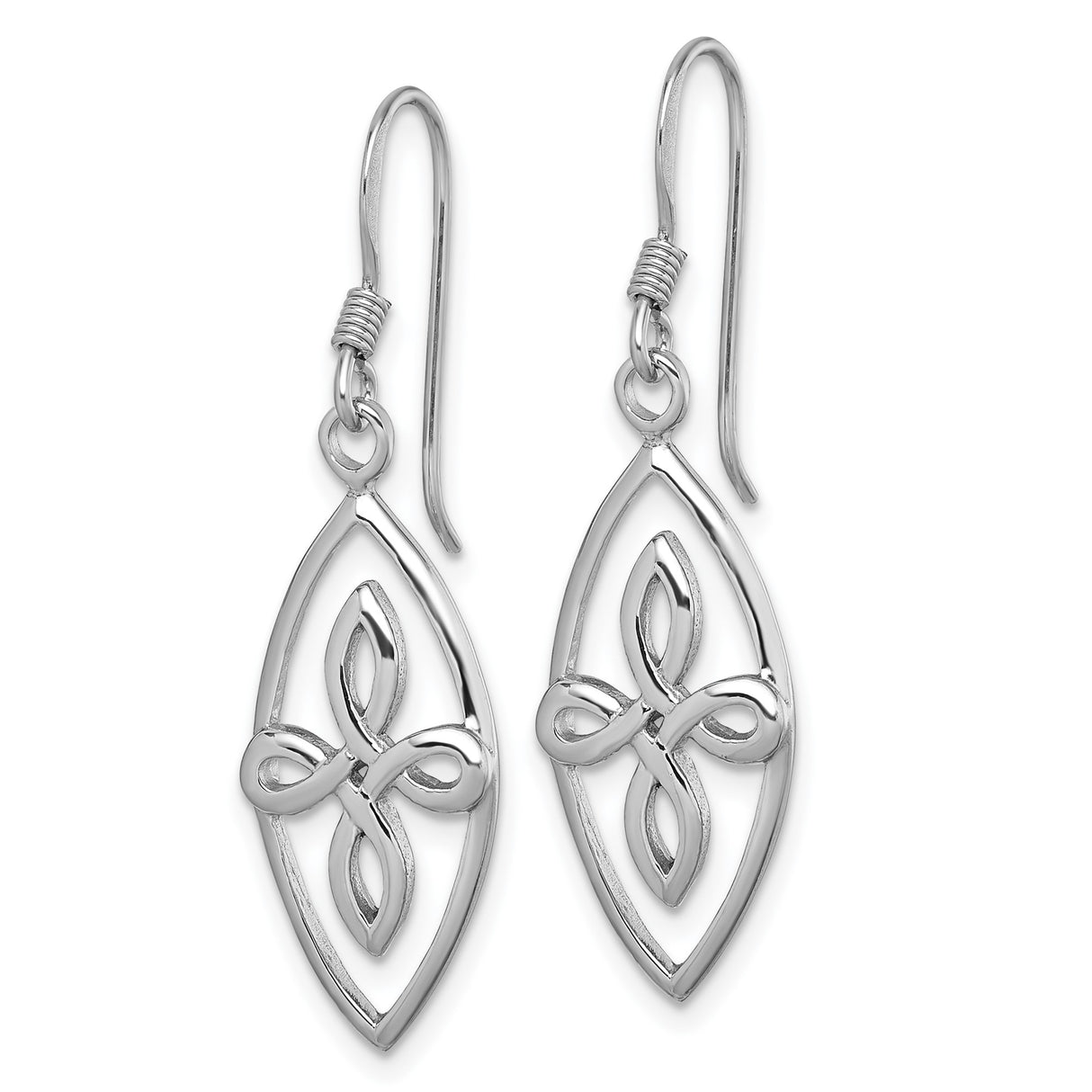 Sterling Silver Dangle Earrings with Open Marquise Frame, Celtic Knot Design for Women