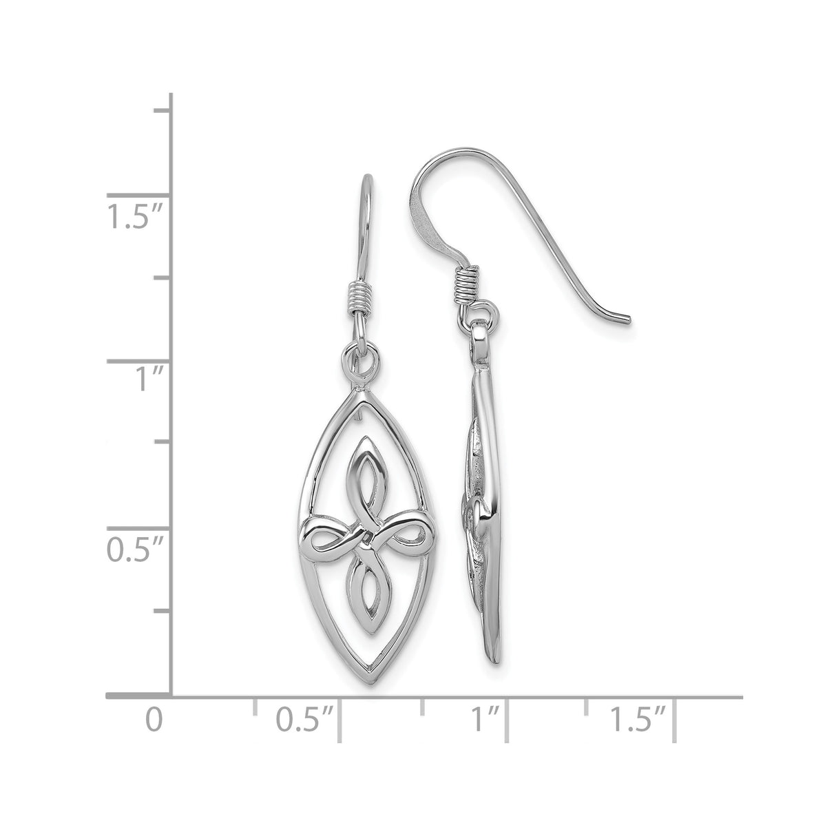 Sterling Silver Dangle Earrings with Open Marquise Frame, Celtic Knot Design for Women