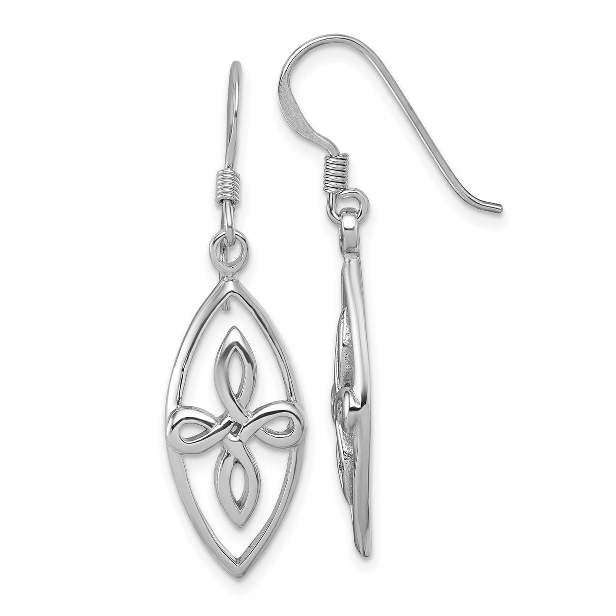 Sterling Silver Dangle Earrings with Open Marquise Frame, Celtic Knot Design for Women