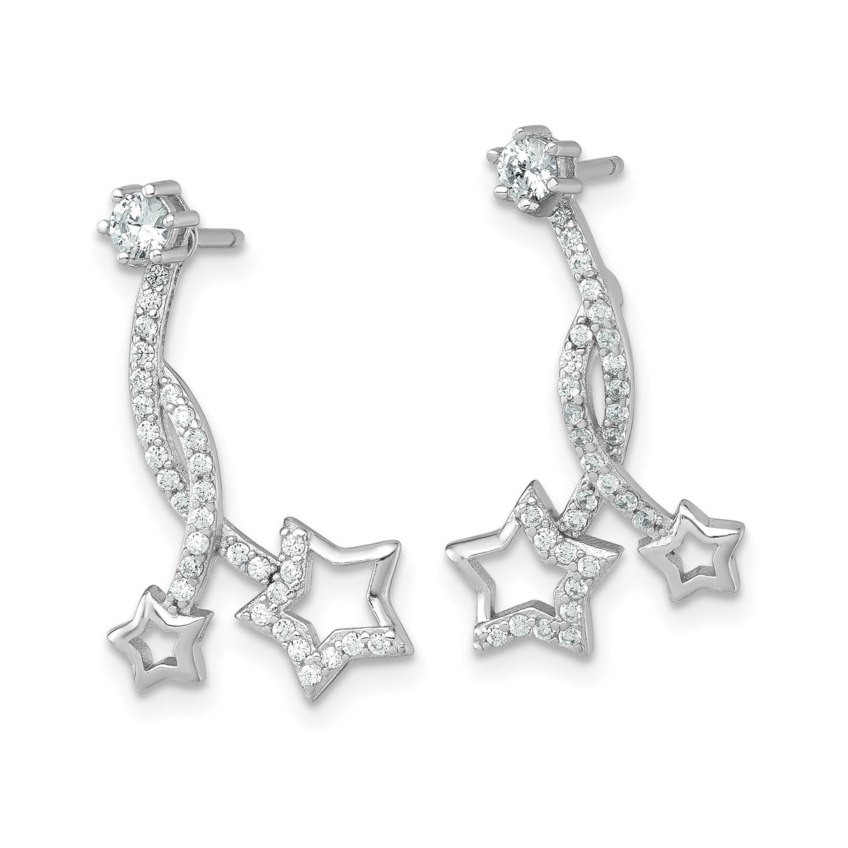Sterling Silver Star Dangle Earrings with Cubic Zirconia, Celestial Shooting Star Design