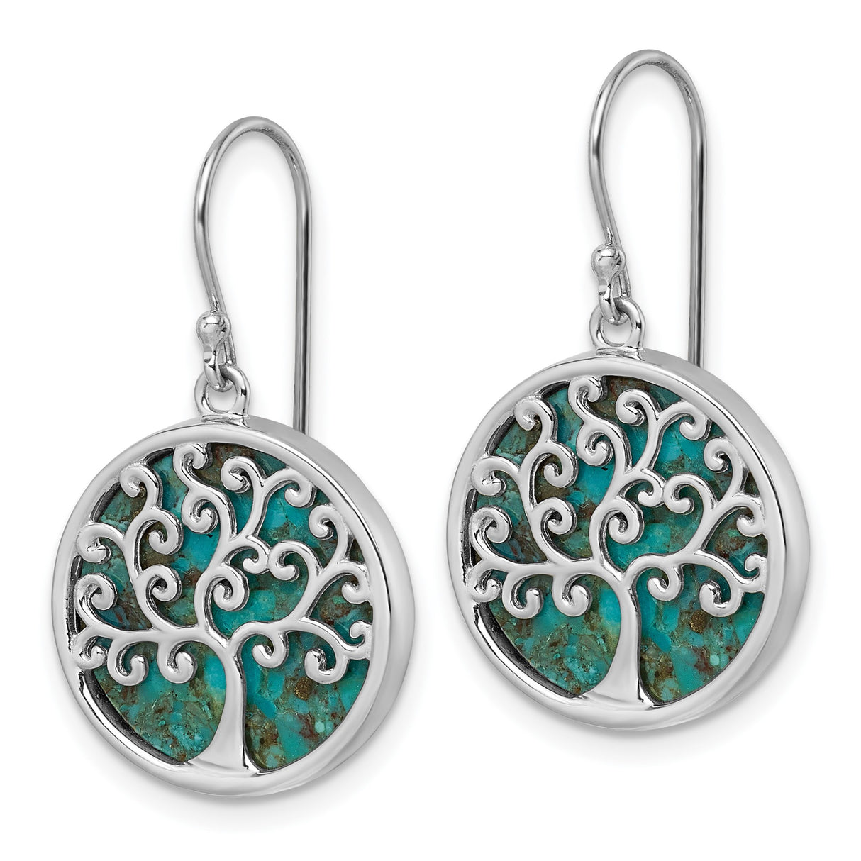 Sterling Silver Tree of Life Dangle Earrings with Reconstructed Turquoise, Boho Nature-Inspired Design