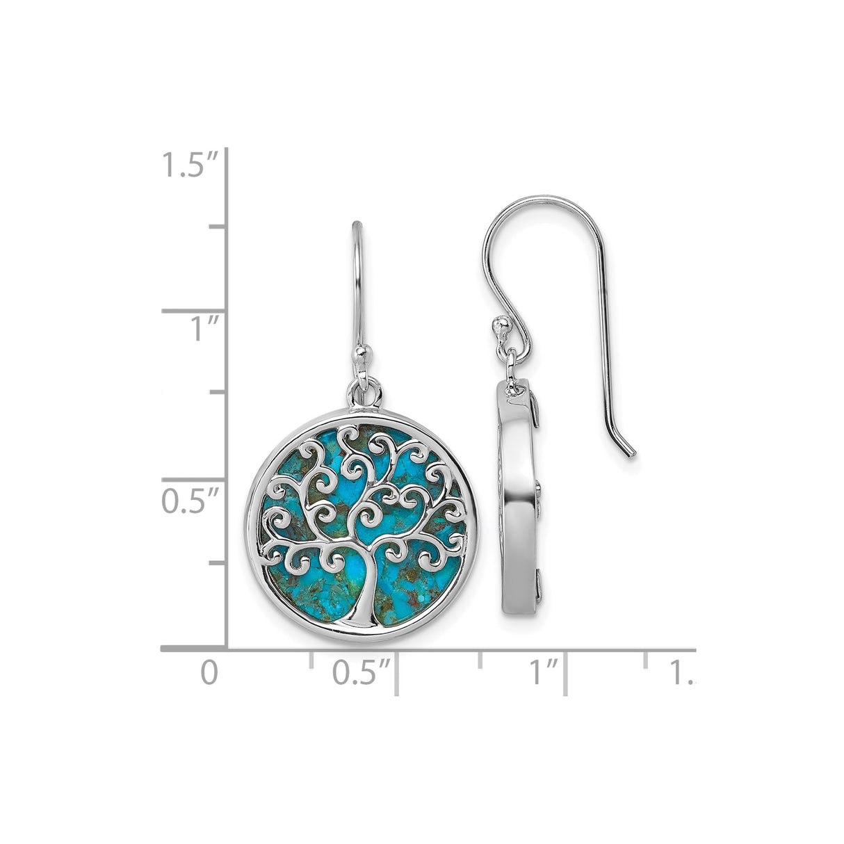 Sterling Silver Tree of Life Dangle Earrings with Reconstructed Turquoise, Boho Nature-Inspired Design