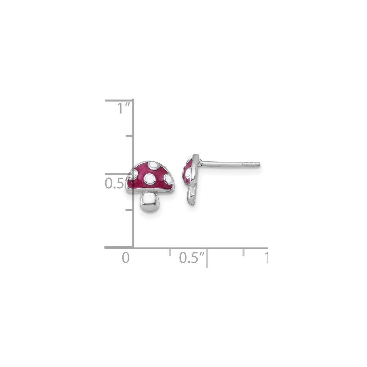 Sterling Silver Stud Earrings with Red and White Polka Dot Enamel Mushroom Design