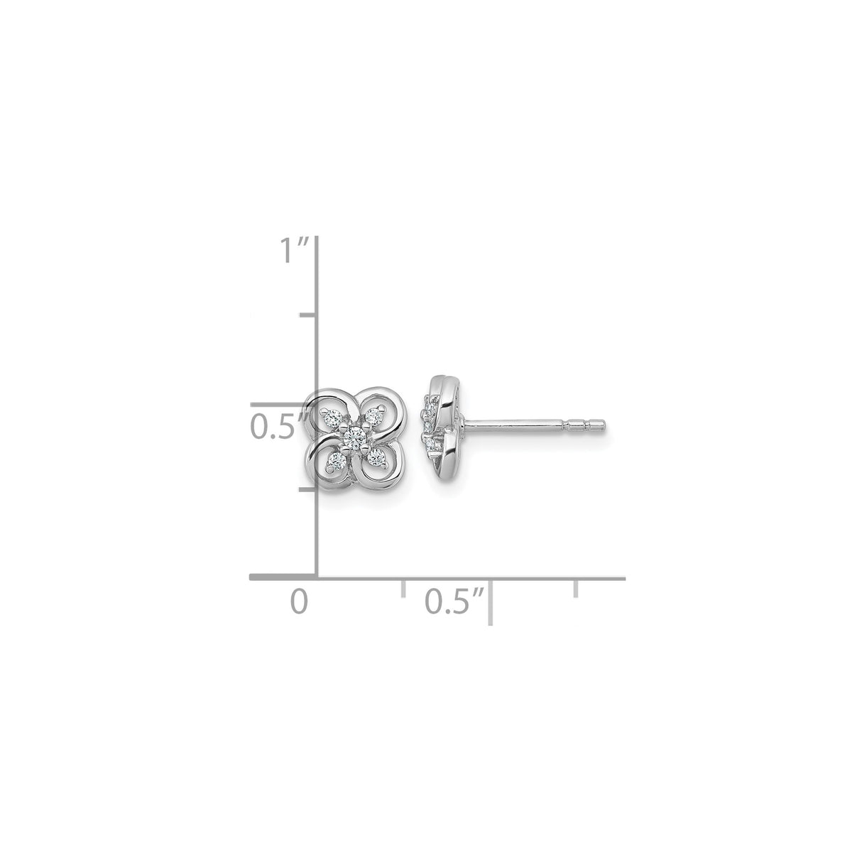 Sterling Silver Stud Earrings with Cubic Zirconia, Floral Clover Design for Women