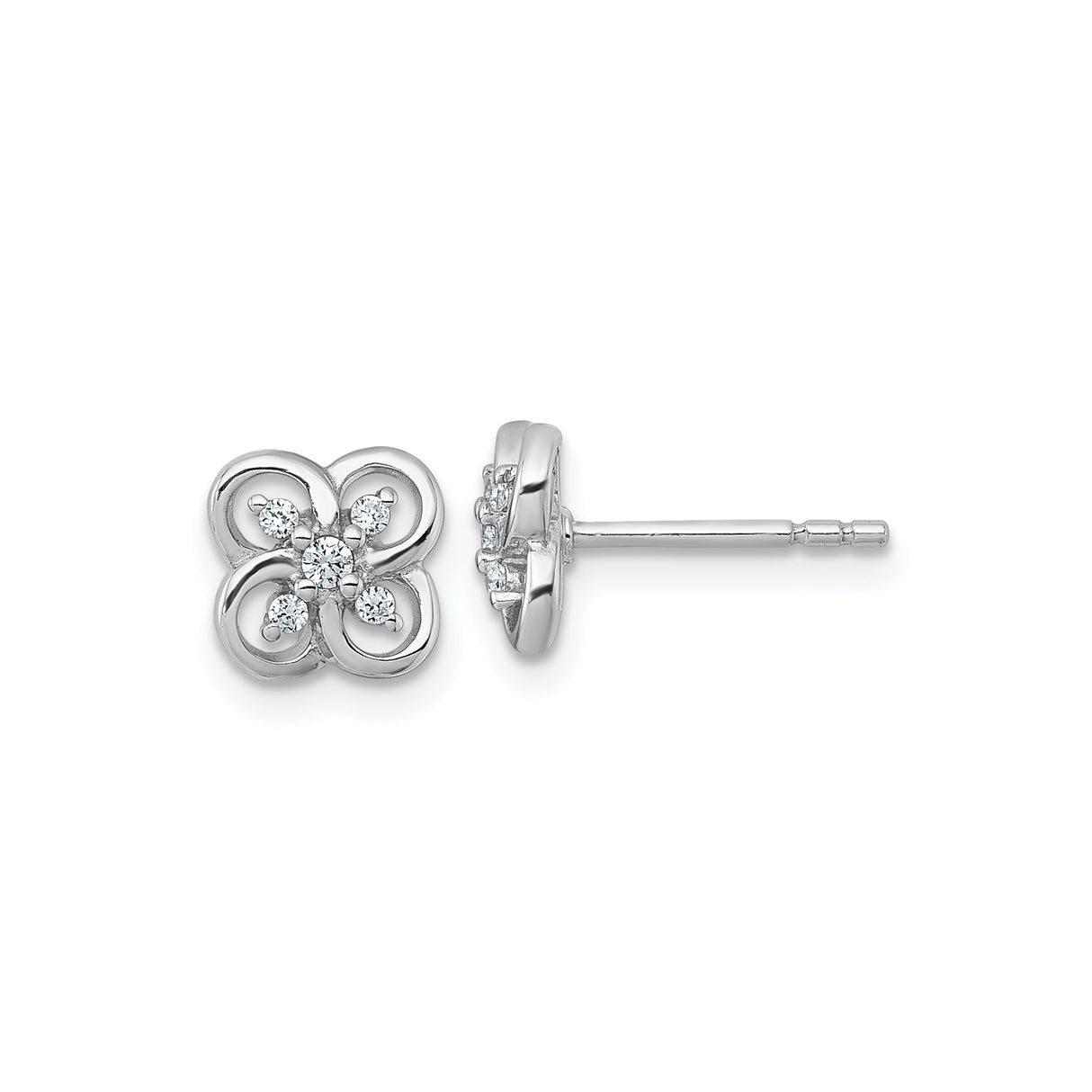 Sterling Silver Stud Earrings with Cubic Zirconia, Floral Clover Design for Women