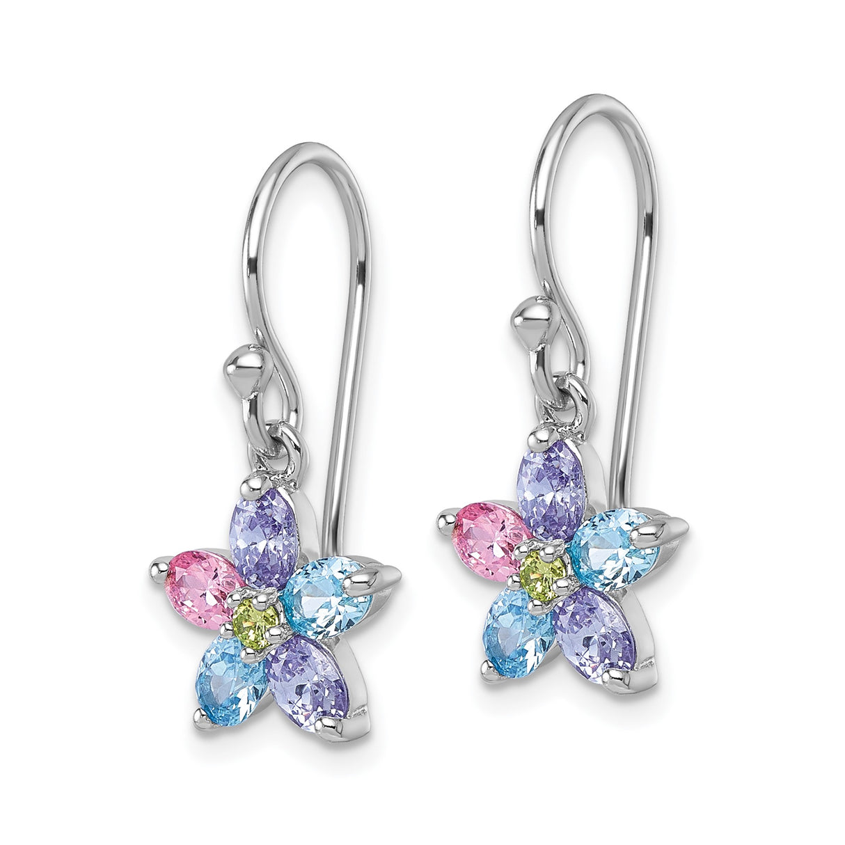 Sterling Silver Floral Dangle Earrings with Marquise Cut Cubic Zirconia Stones