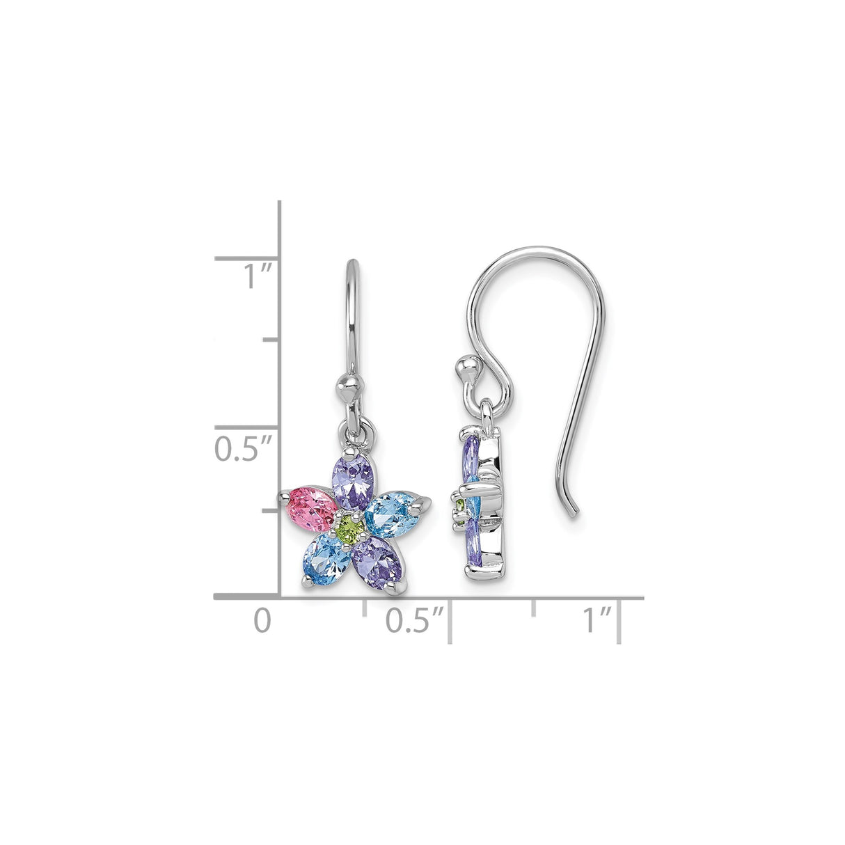 Sterling Silver Floral Dangle Earrings with Marquise Cut Cubic Zirconia Stones