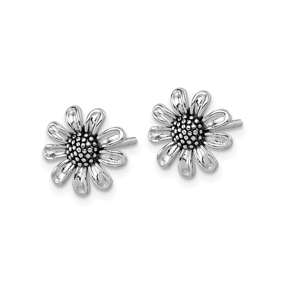 Sterling Silver Daisy Stud Earrings with Textured Petals and Dotted Center