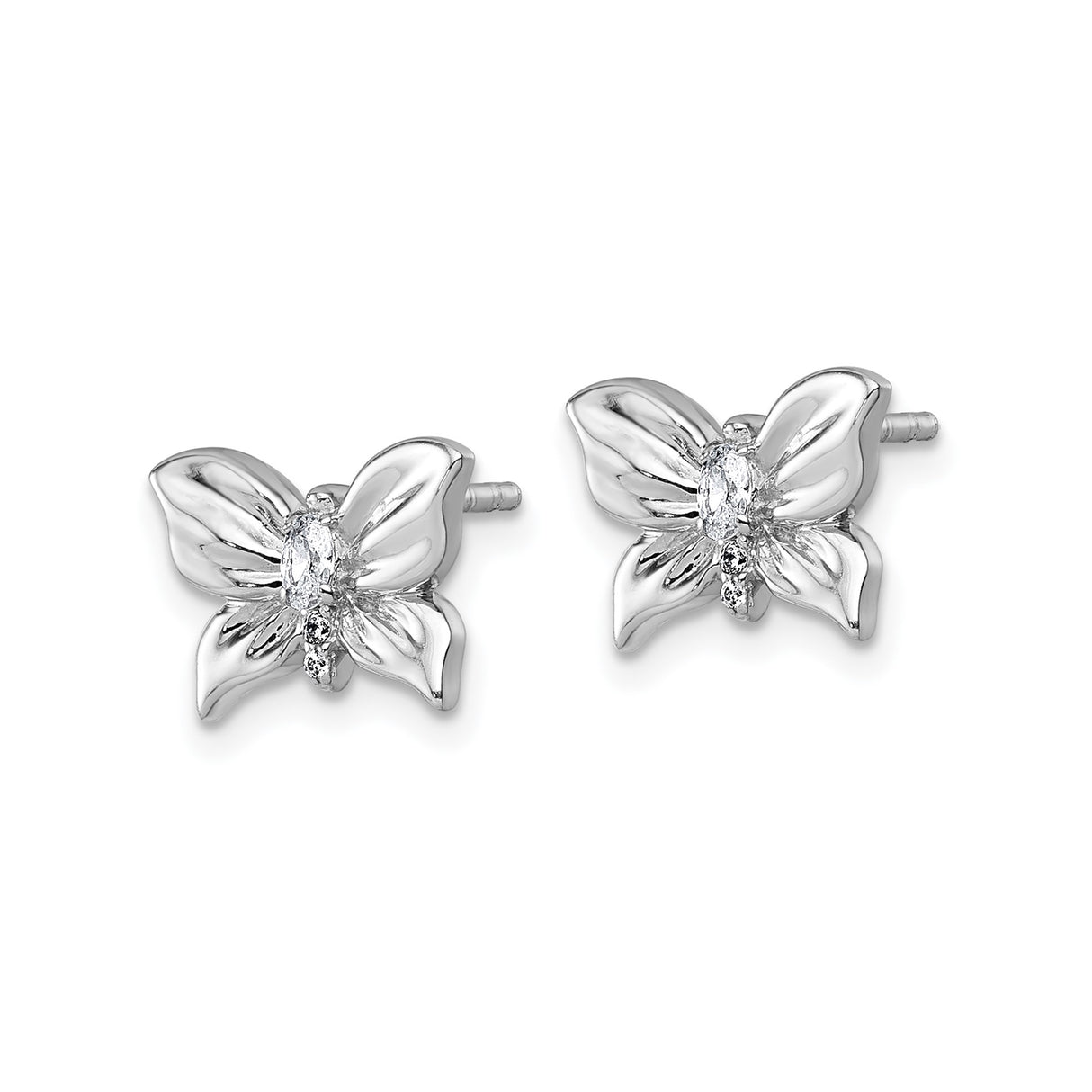 Sterling Silver Butterfly Stud Earrings with Cubic Zirconia, Polished Finish, Nature-Inspired Design