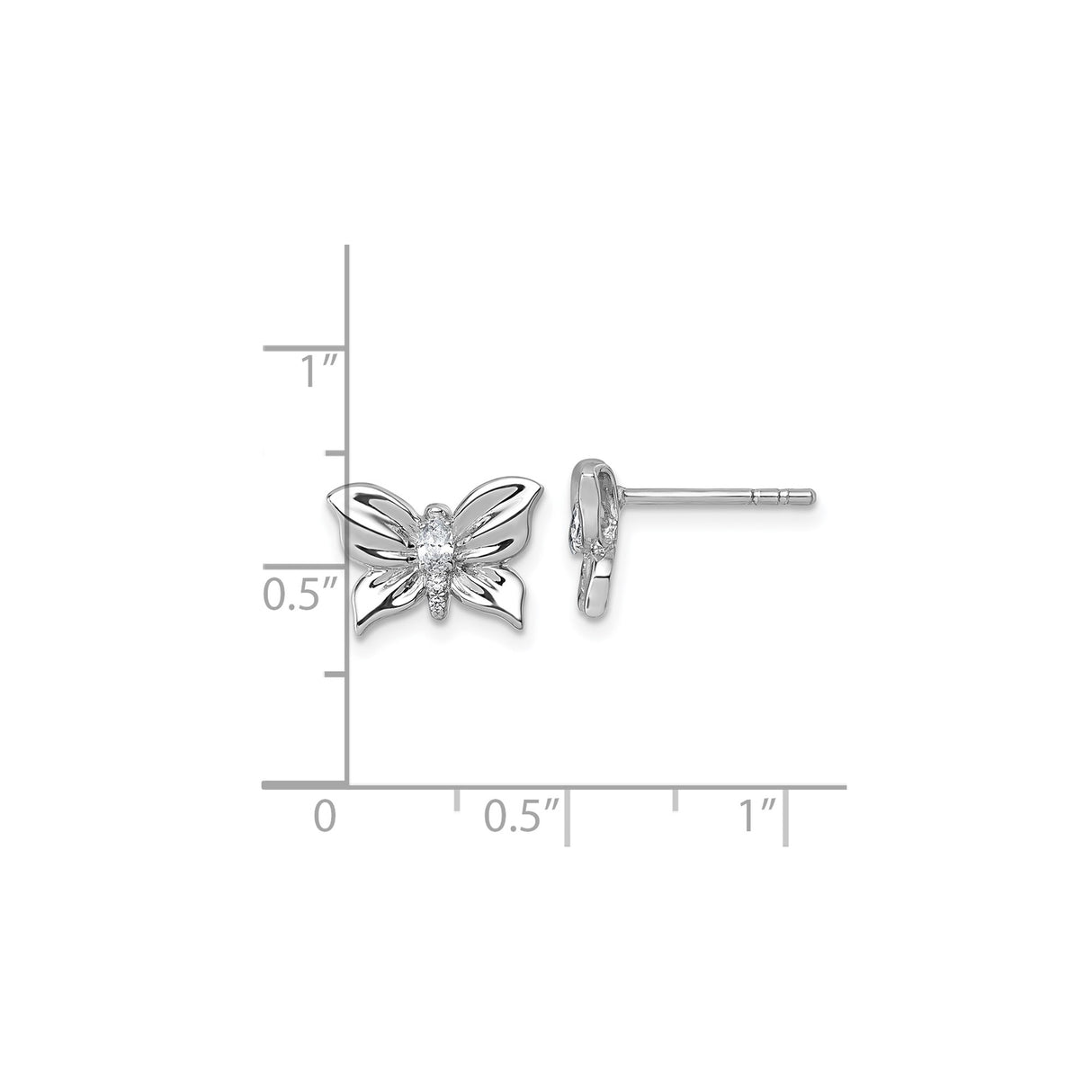Sterling Silver Butterfly Stud Earrings with Cubic Zirconia, Polished Finish, Nature-Inspired Design