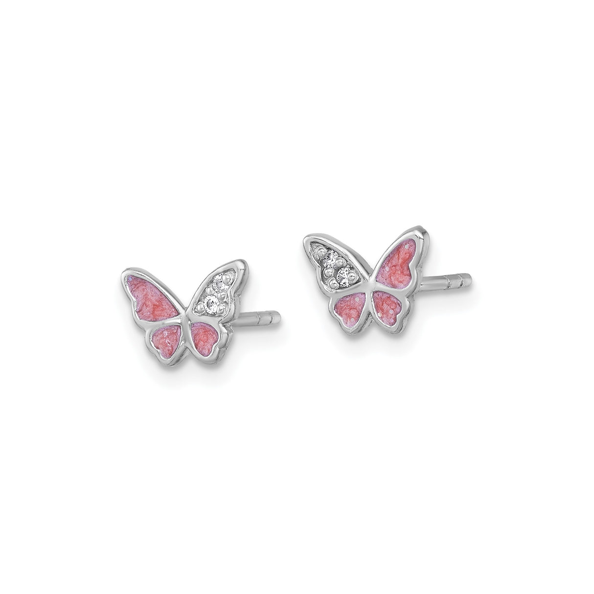 Sterling Silver Butterfly Stud Earrings with Pink Enamel and Cubic Zirconia Accents