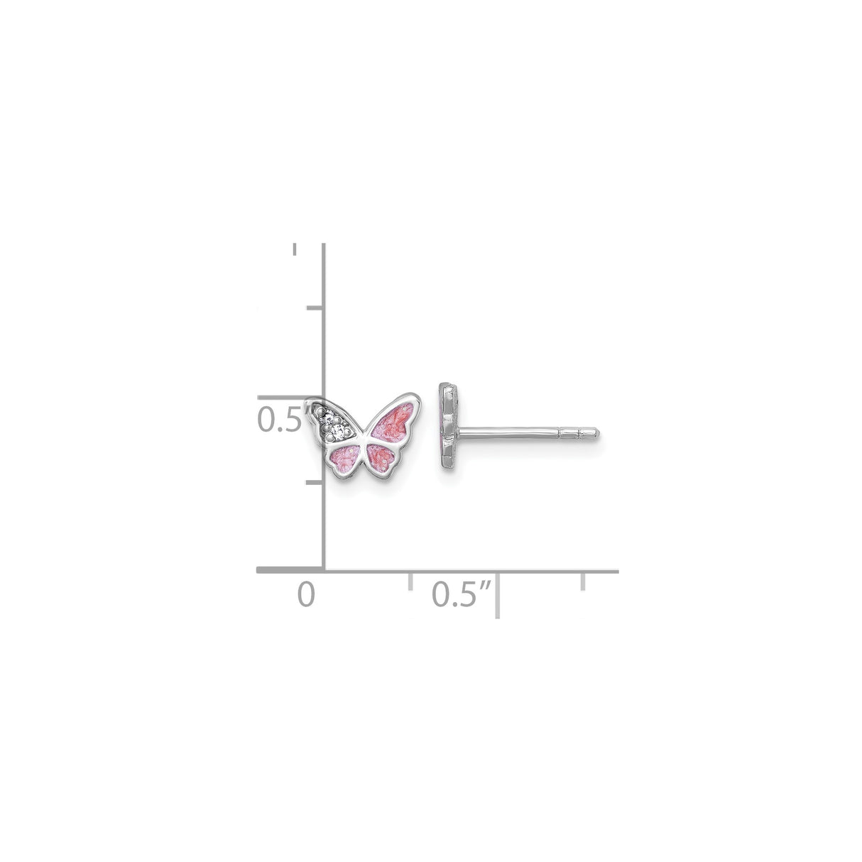 Sterling Silver Butterfly Stud Earrings with Pink Enamel and Cubic Zirconia Accents