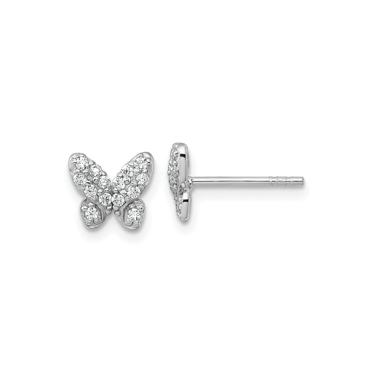 Sterling Silver Butterfly Stud Earrings with Cubic Zirconia, Rhodium Plated Nature-Inspired Design