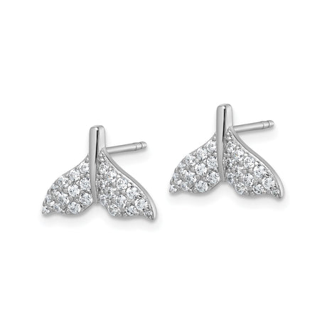 Sterling Silver Whale Tail Earrings with Cubic Zirconia, Nautical Ocean Theme Studs for Women