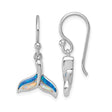 Sterling Silver Whale Tail Dangle Earrings with Created Opal Inlay, Nautical Ocean Theme