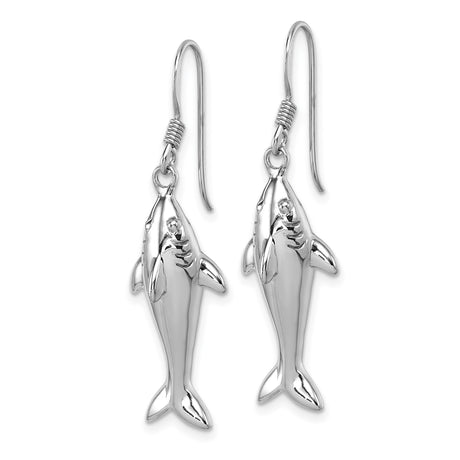 Sterling Silver Shark Dangle Earrings with 3D Great White Design, Nautical Ocean Theme