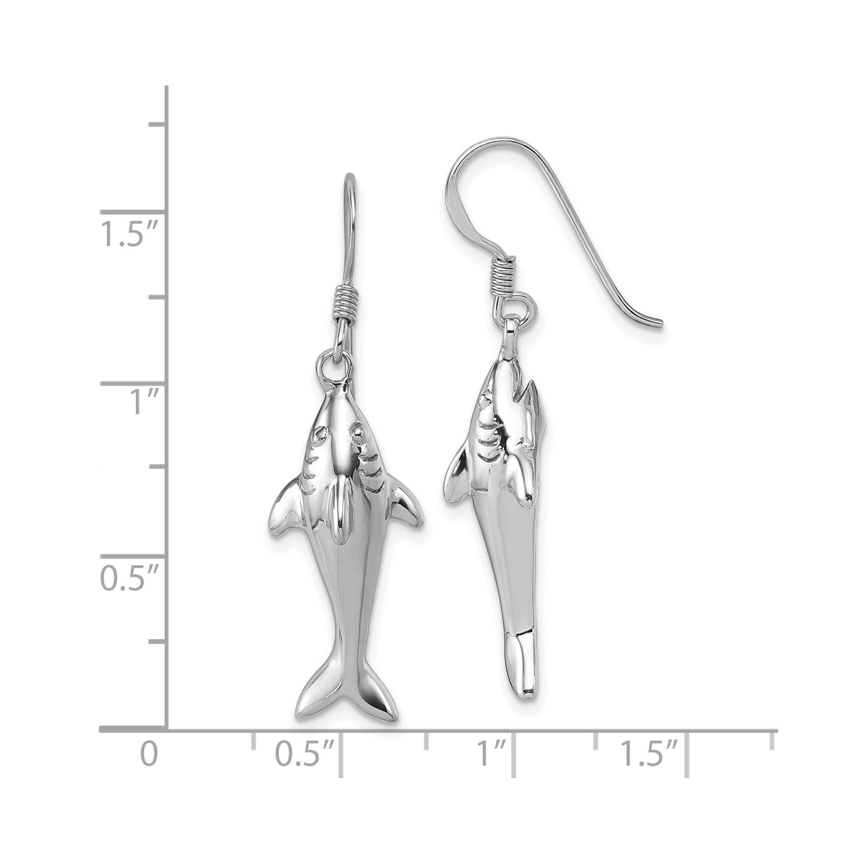 Sterling Silver Shark Dangle Earrings with 3D Great White Design, Nautical Ocean Theme
