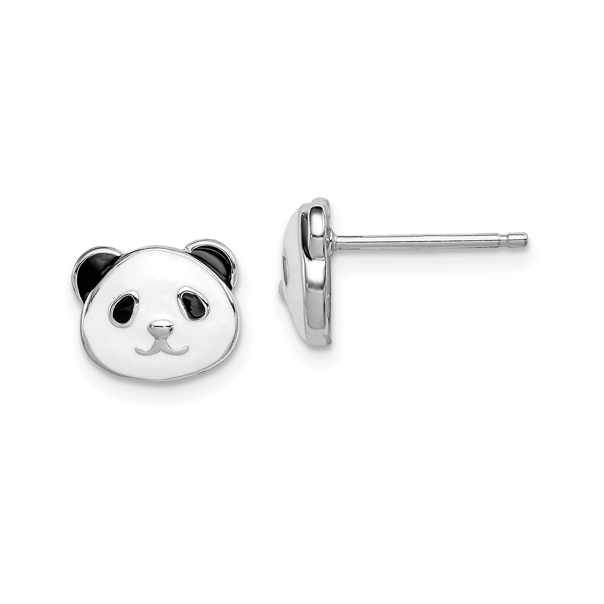 Sterling Silver Panda Bear Stud Earrings with Enamel Face Design, Cute Animal Theme