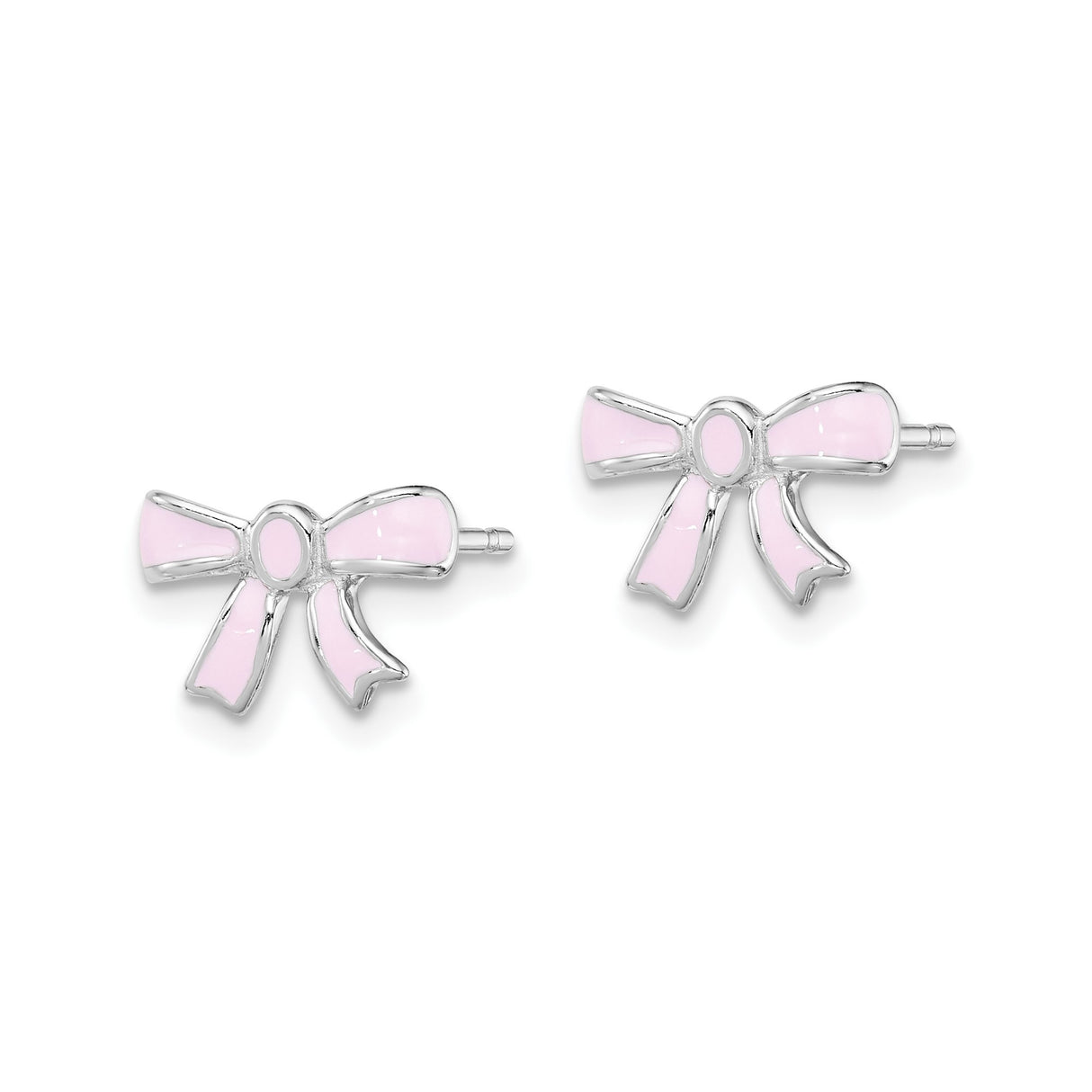 Sterling Silver Bow Stud Earrings with Pink Enamel, Dainty Ribbon Design for Girls and Women