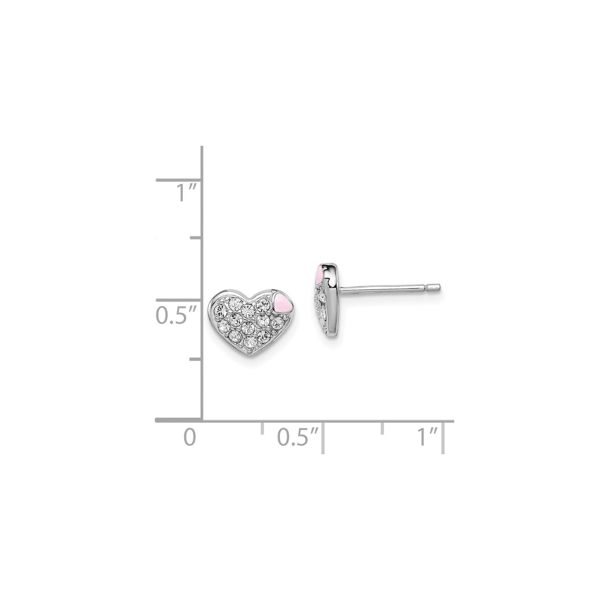 Sterling Silver Heart Stud Earrings with Pink Enamel and Cubic Zirconia for Girls