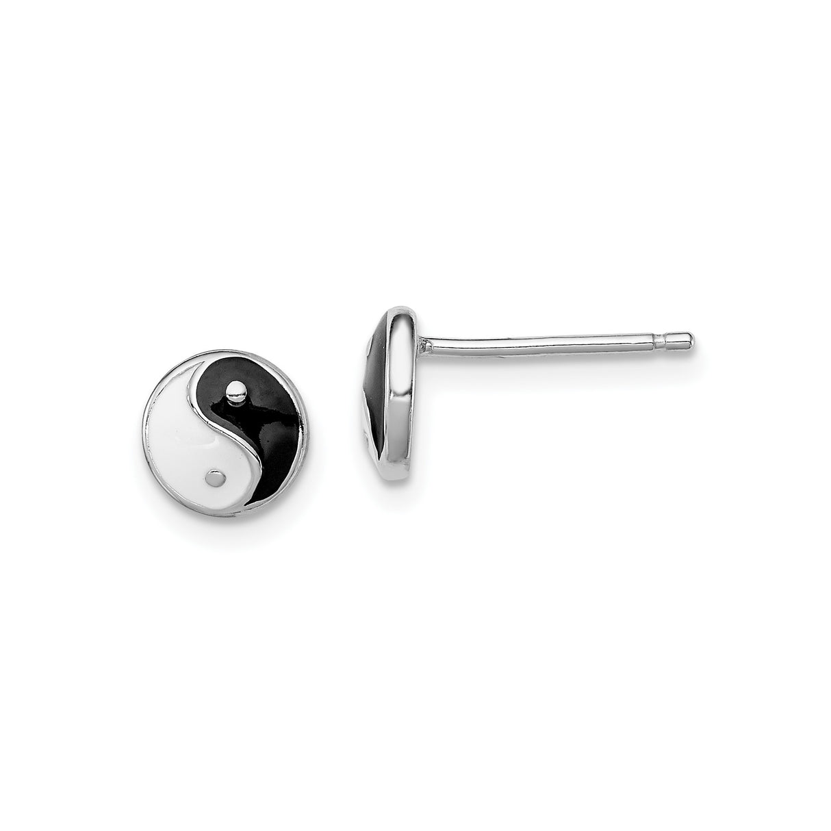 Sterling Silver Yin Yang Stud Earrings with Black and White Enamel Symbol Design