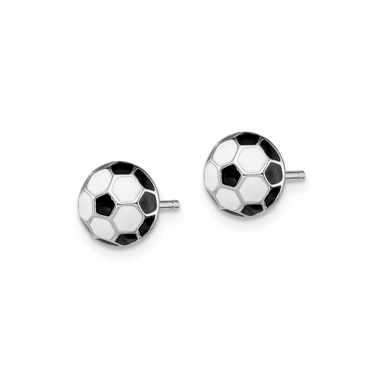 Sterling Silver Soccer Ball Stud Earrings with Black and White Enamel, Unisex Sports Style
