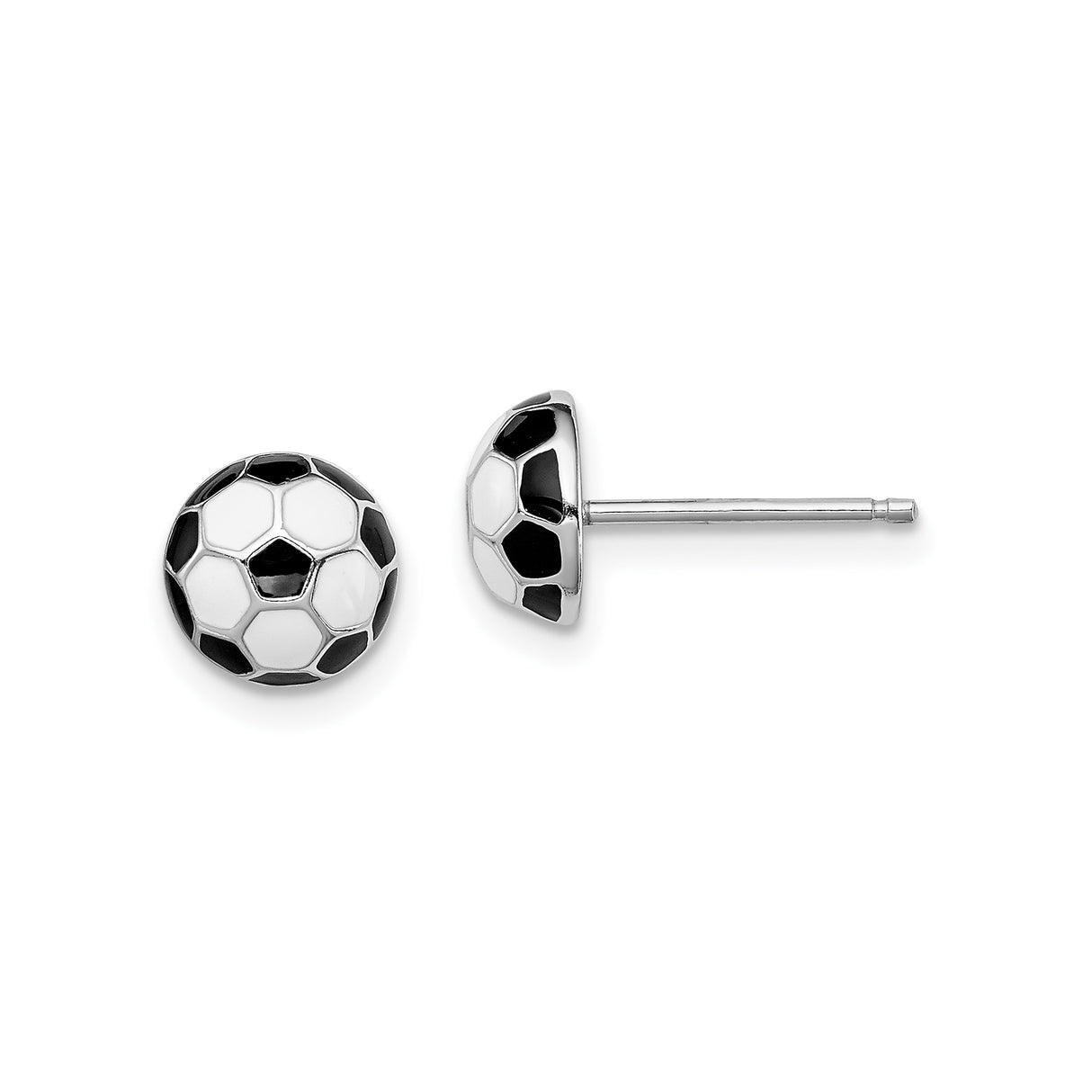 Sterling Silver Soccer Ball Stud Earrings with Black and White Enamel, Unisex Sports Style