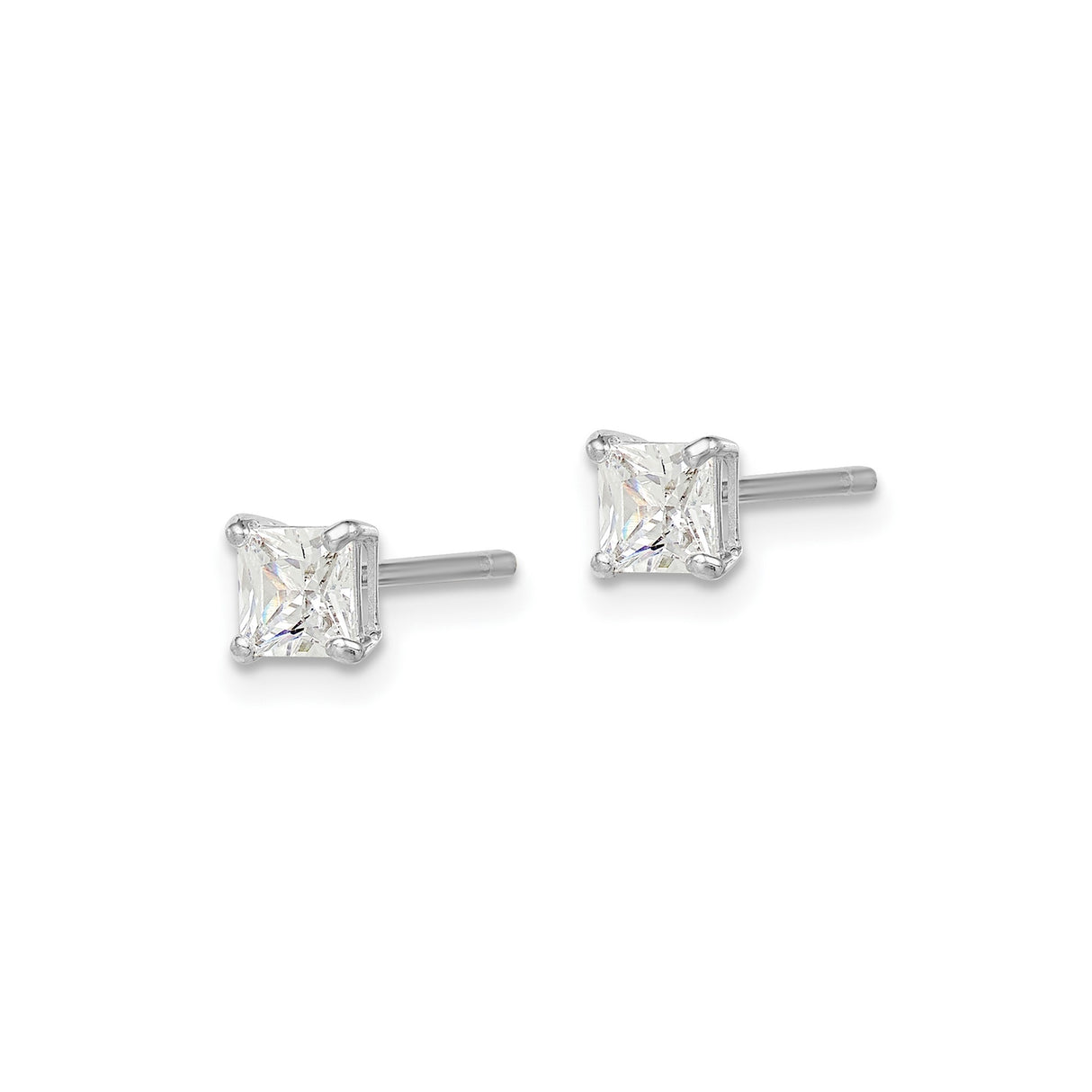 Sterling Silver Stud Earrings with Square Cut Cubic Zirconia, Minimalist Dainty Design for Women