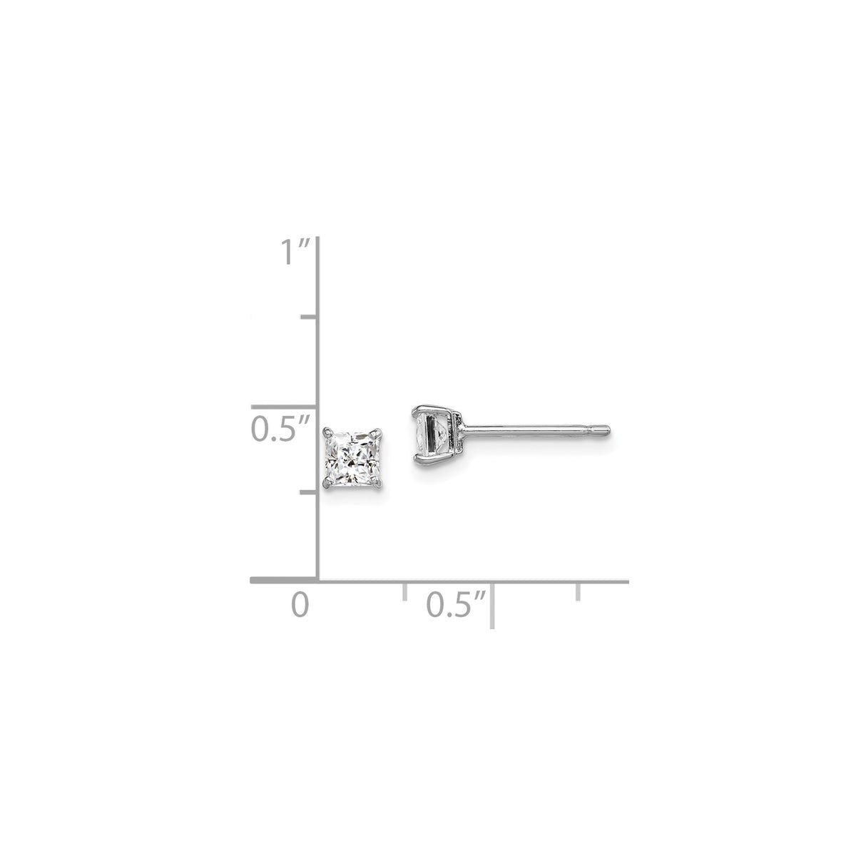 Sterling Silver Stud Earrings with Square Cut Cubic Zirconia, Minimalist Dainty Design for Women