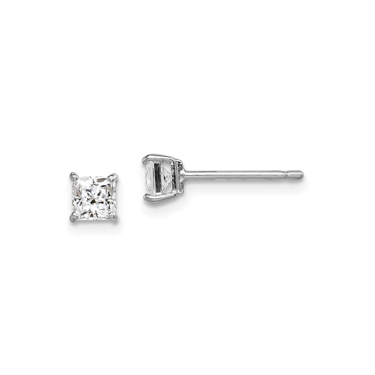 Sterling Silver Stud Earrings with Square Cut Cubic Zirconia, Minimalist Dainty Design for Women