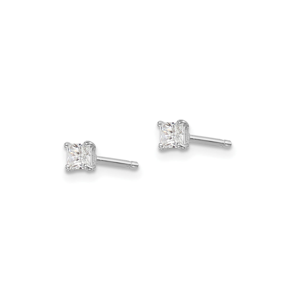 Sterling Silver Stud Earrings with Princess Cut Cubic Zirconia, Square Minimalist Design