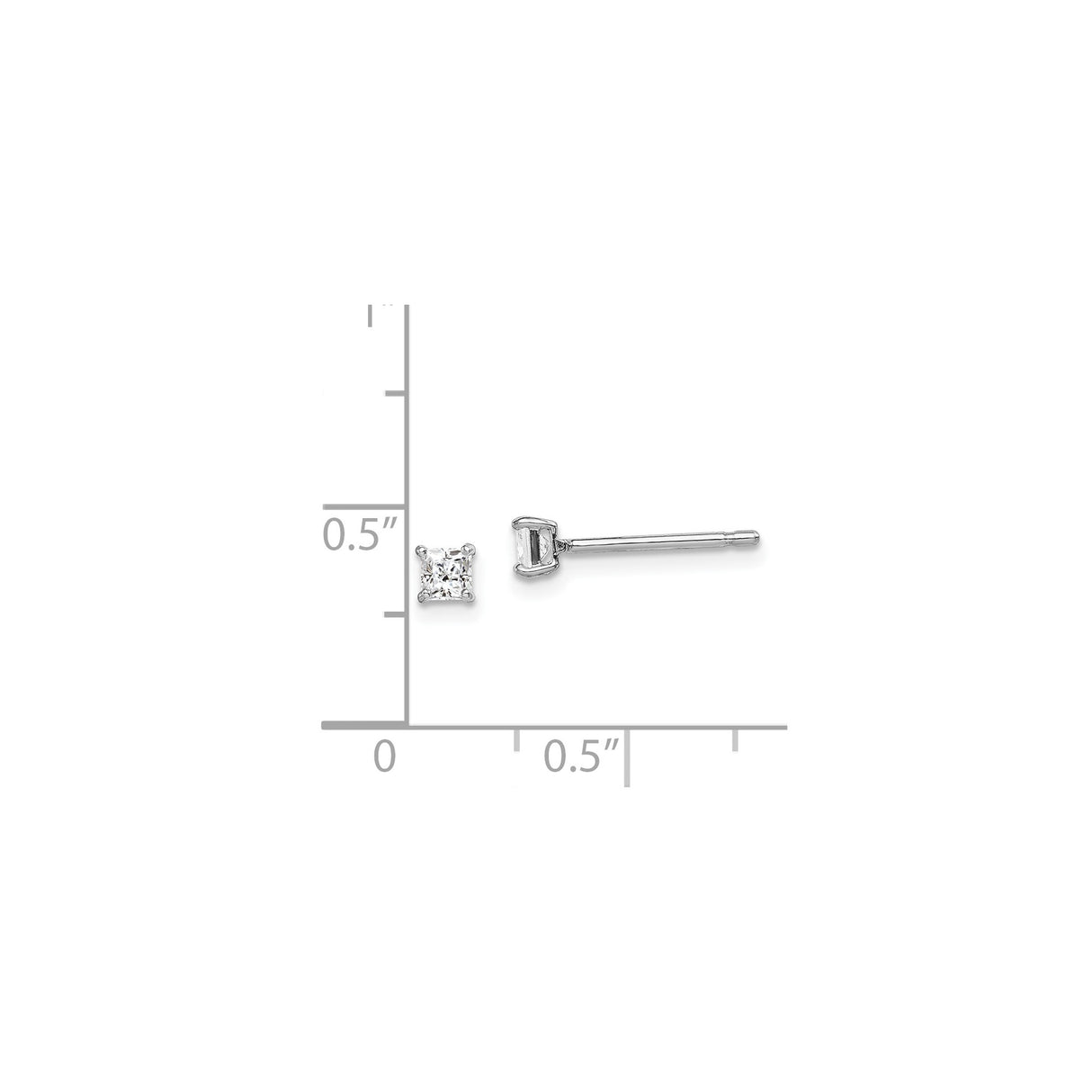 Sterling Silver Stud Earrings with Princess Cut Cubic Zirconia, Square Minimalist Design