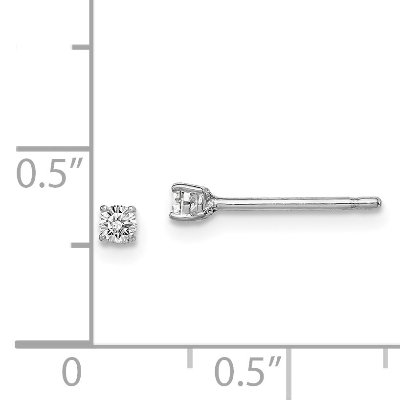 Sterling Silver Stud Earrings with Round Cubic Zirconia in Four Prong Setting, Minimalist Design