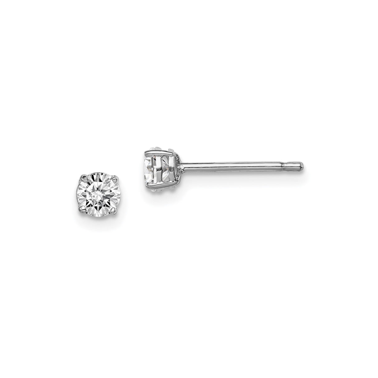 Sterling Silver Stud Earrings with Round Cubic Zirconia, Classic Minimalist Design