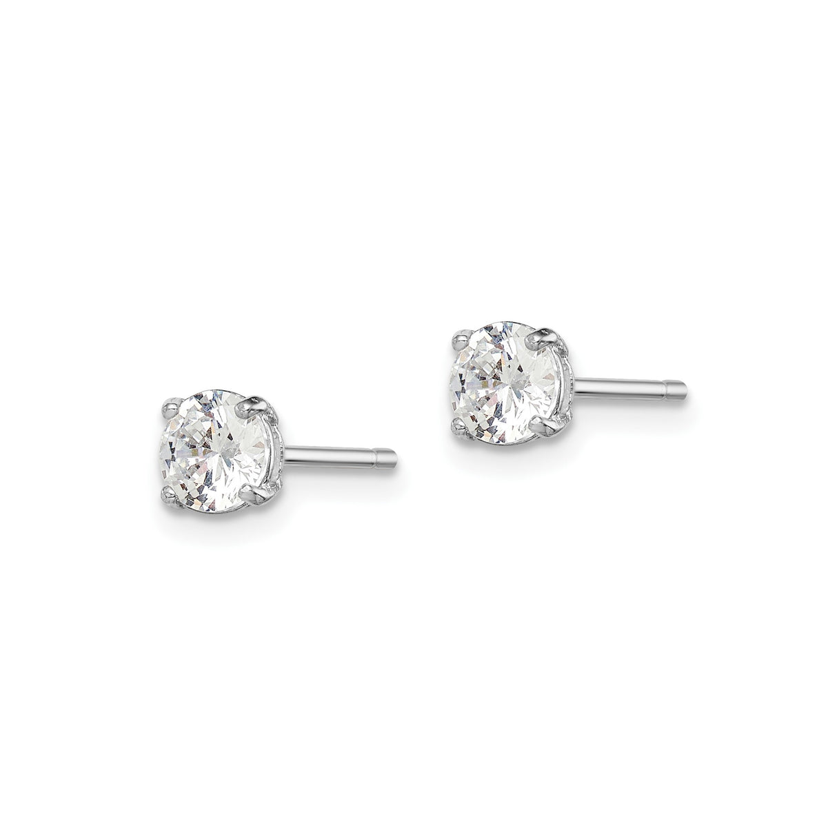 Sterling Silver Stud Earrings with Round Cubic Zirconia, Classic Four Prong Setting