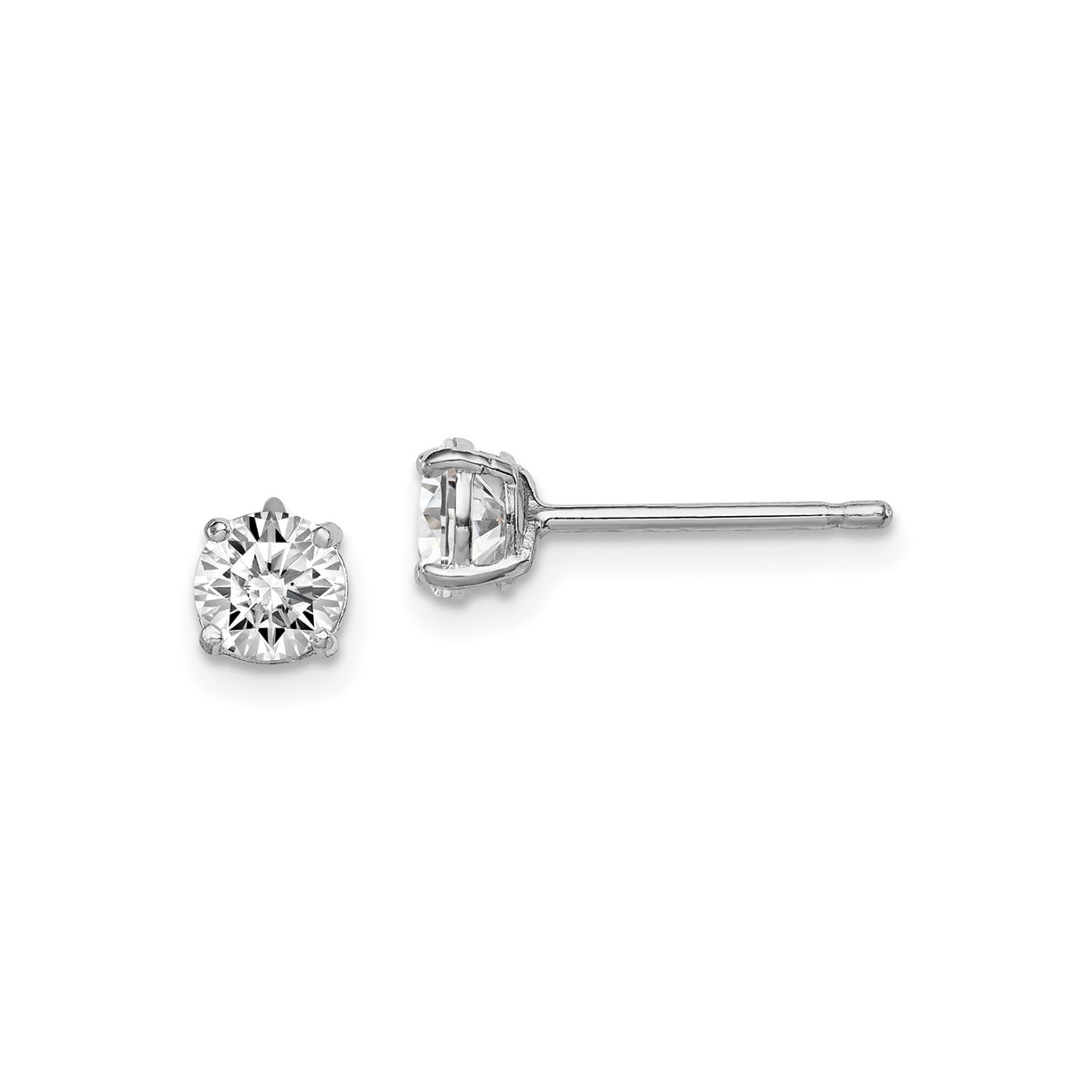 Sterling Silver Stud Earrings with Round Cubic Zirconia, Classic Four Prong Setting