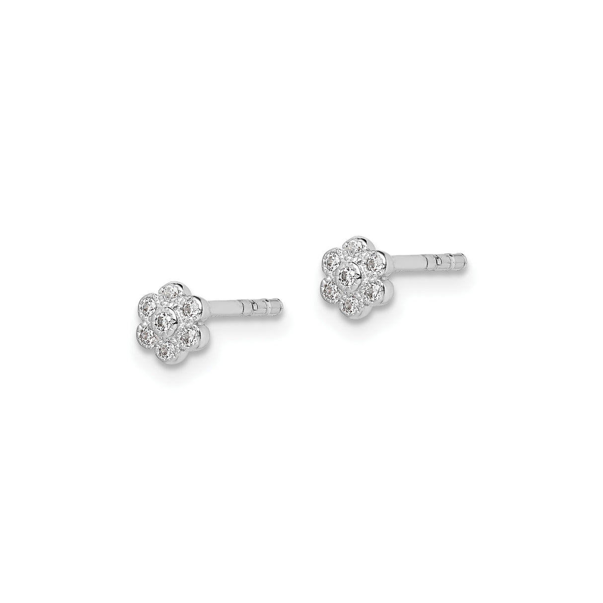 Sterling Silver Flower Stud Earrings with Cubic Zirconia, Dainty Floral Design for Women