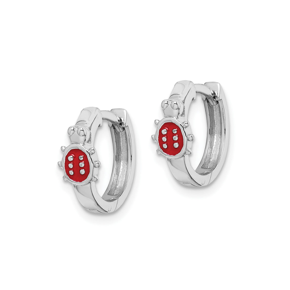 Sterling Silver Ladybug Hoop Earrings with Red Enamel, Dainty Insect Design for Girls