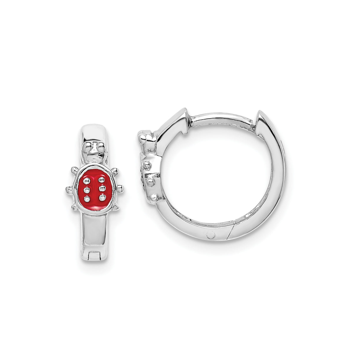 Sterling Silver Ladybug Hoop Earrings with Red Enamel, Dainty Insect Design for Girls