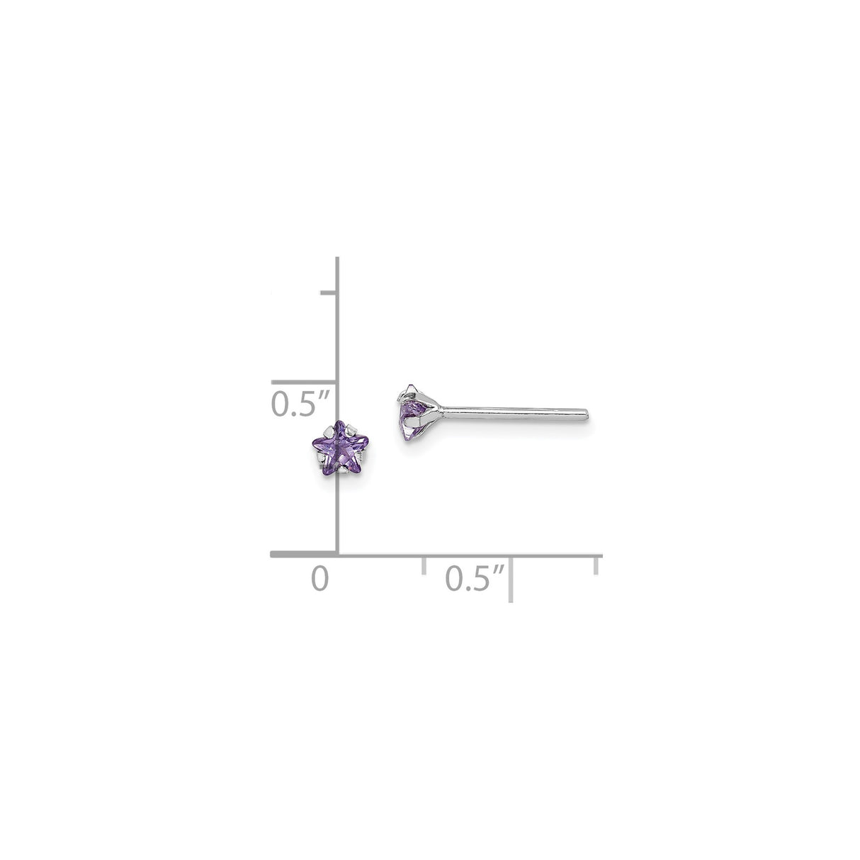 Sterling Silver Star Shaped Stud Earrings with Purple Cubic Zirconia Accents, Celestial Design