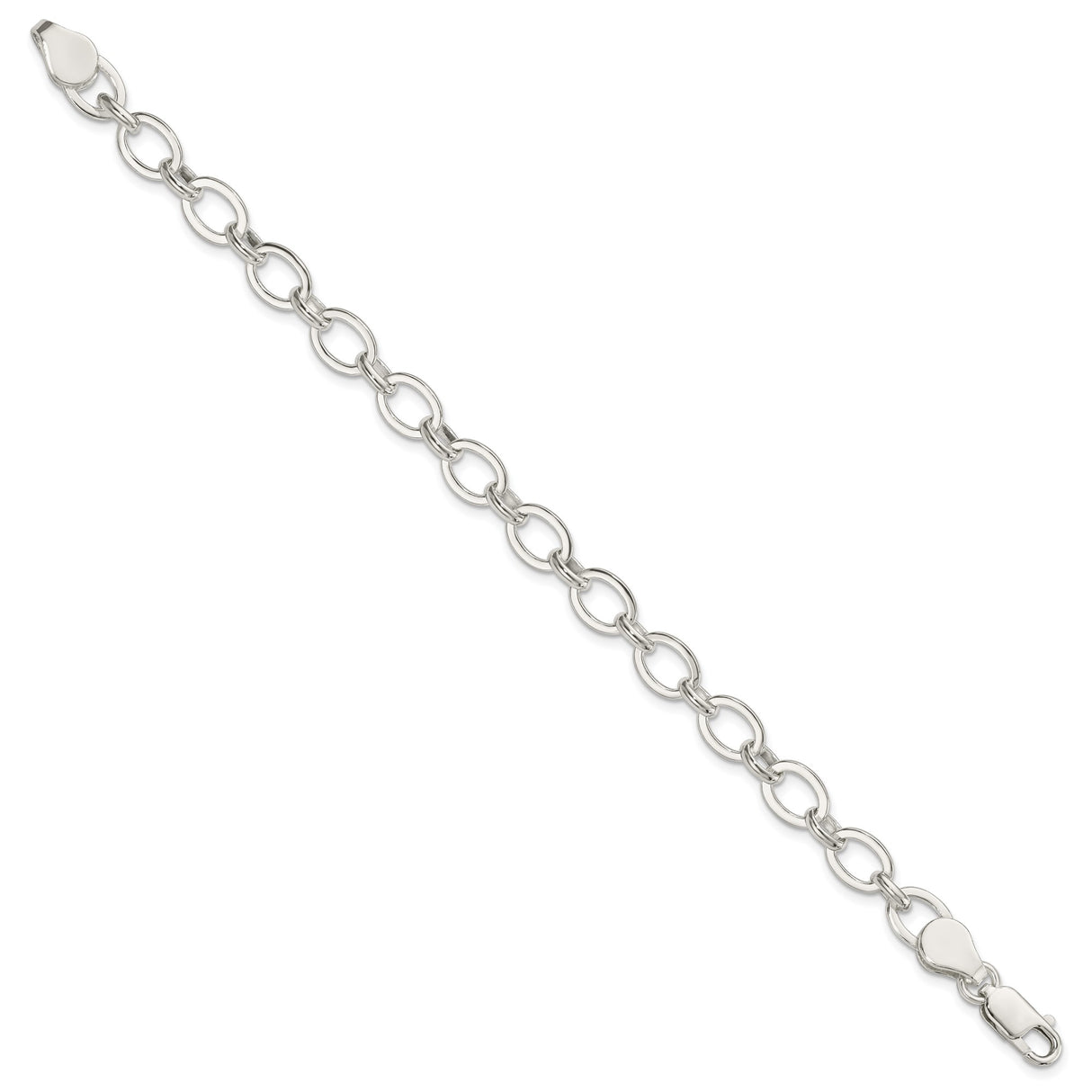 925 White Gold 7 mm Polished Chain Bracelet, Solid detail view